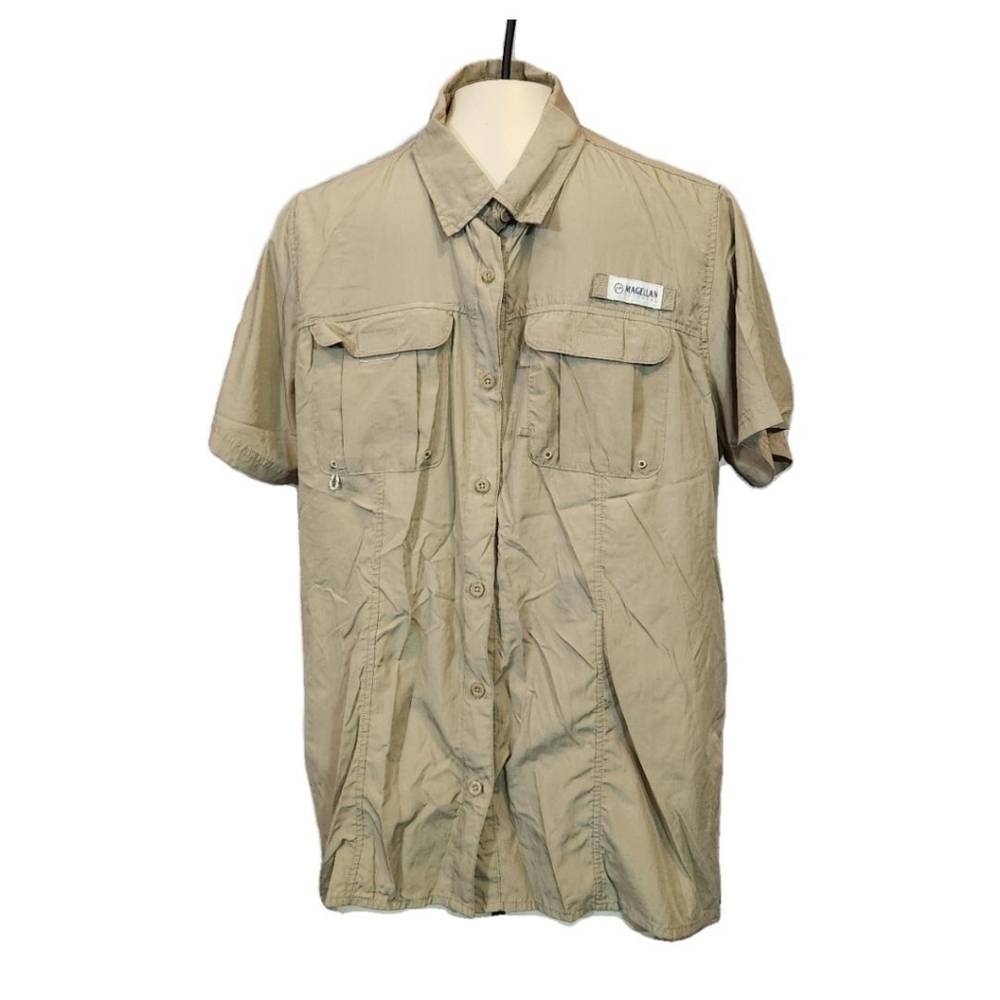 Magellan Mag‎ Wick Khaki Short Sleeve Button Down Shirt Size XL